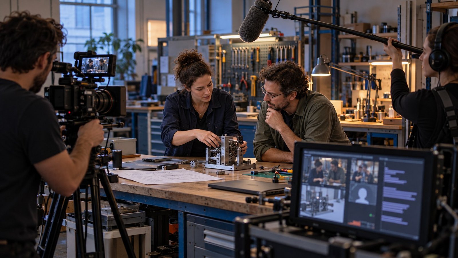 Un equipo audiovisual documenta el trabajo de especialistas en ingeniería · concepto IA